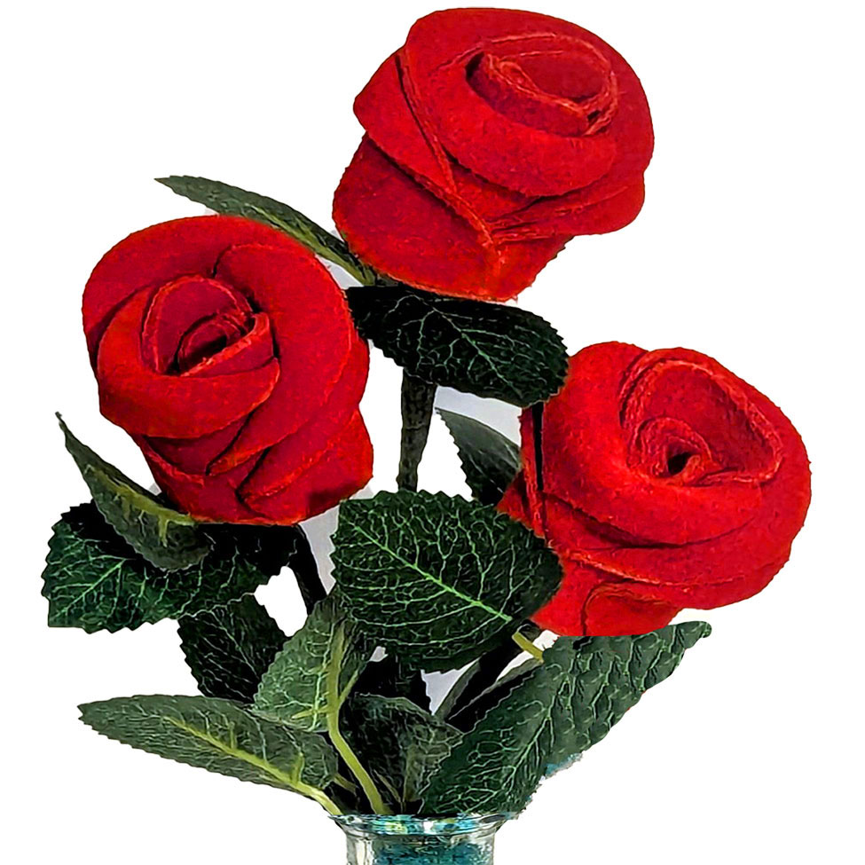 Three handcrafted leather roses — 3rd anniversary gift