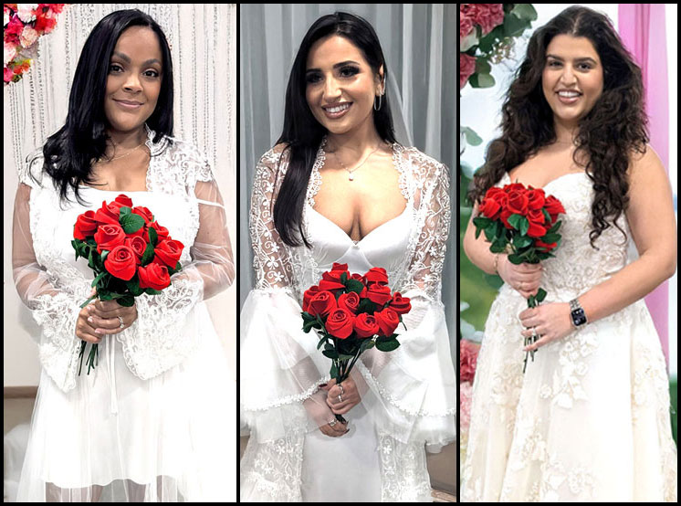 3 brides holding their Leather & Roses Bouquets